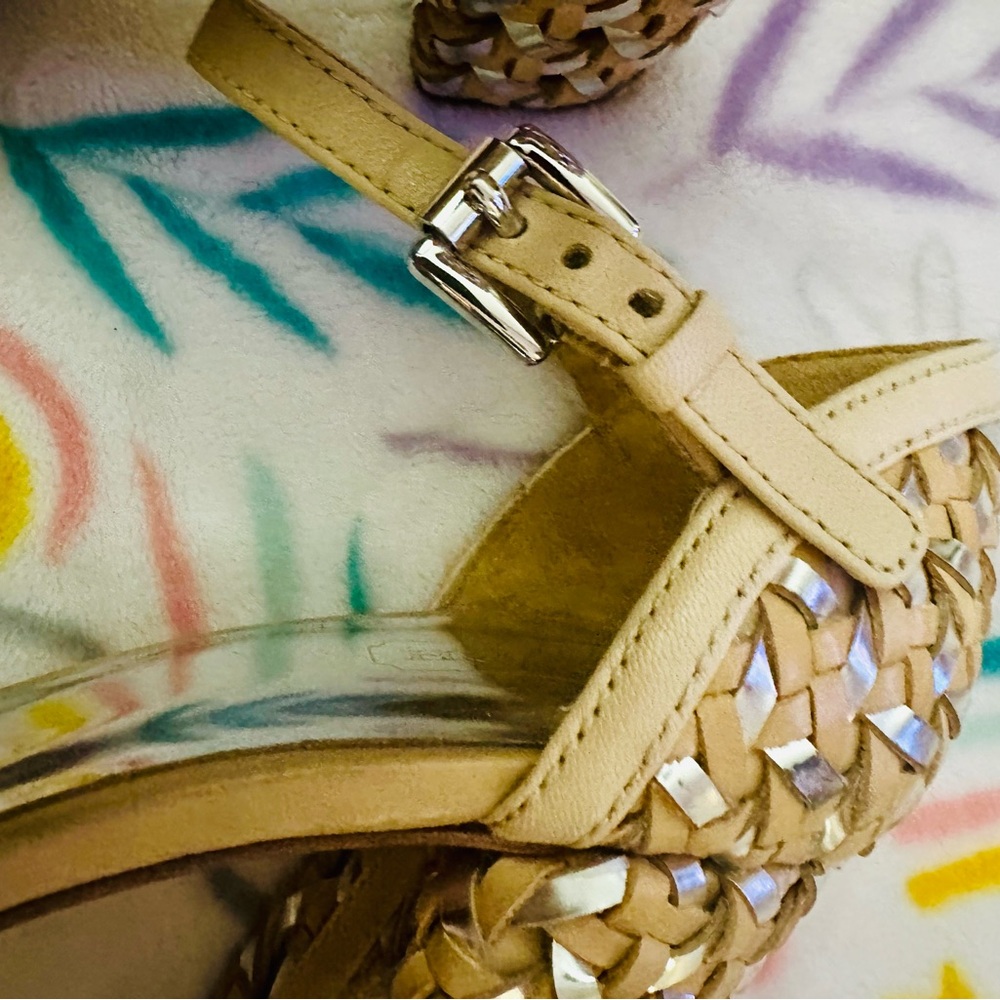 Coach Beige Woven‎ Block Heel Sandals - Picture 3 of 6